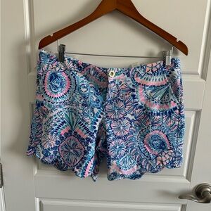 Lilly Pulitzer Commotion In The Ocean DARCI KNIT SHORTS 7" Scalloped Hem Sz 10